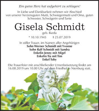 Traueranzeige von Gisela Schmidt von Super Sonntag Bernburg