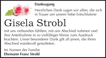 Traueranzeige von Gisela Strobl von Super Sonntag Merseburg/Querfurt