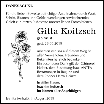 Traueranzeige von Gitta Koitzsch von Mitteldeutsche Zeitung Bitterfeld