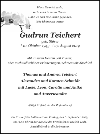 Traueranzeige von Gudrun Teichert von Mitteldeutsche Zeitung Merseburg/Querfurt