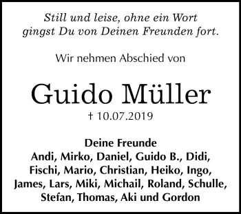 Traueranzeige von Guido Müller von Super Sonntag Wittenberg
