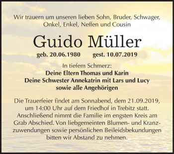 Traueranzeige von Guido Müller von Super Sonntag Wittenberg