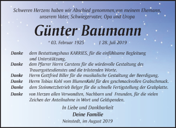 Traueranzeige von Günter Baumann von Mitteldeutsche Zeitung Quedlinburg