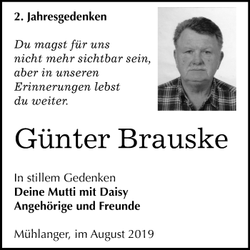 Traueranzeige von Günter Brauske von Super Sonntag Wittenberg