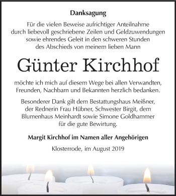 Traueranzeige von Günter Kirchhof von Super Sonntag Sangerhausen