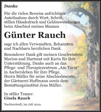 Traueranzeige von Günter Rauch von Mitteldeutsche Zeitung Aschersleben