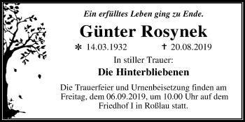 Traueranzeige von Günter Rosynek von Mitteldeutsche Zeitung Dessau-Roßlau