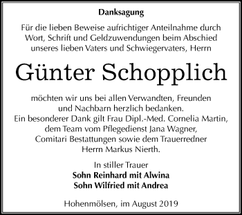 Traueranzeige von Günter Schopplich von Mitteldeutsche Zeitung Weißenfels