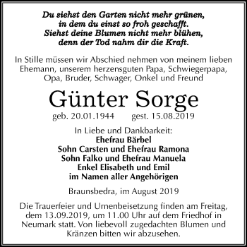 Traueranzeige von Günter Sorge von Super Sonntag Merseburg/Querfurt