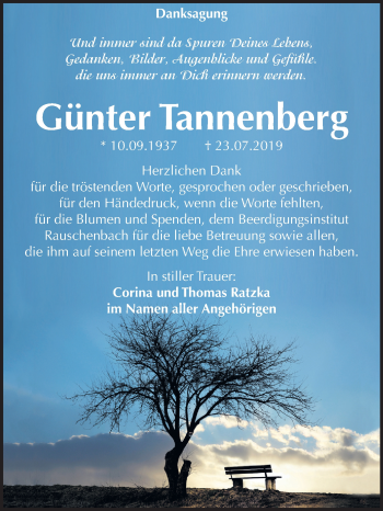 Traueranzeige von Günter Tannenberg von Wochenspiegel Naumburg/Nebra