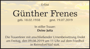 Traueranzeige von Günther Frenes von Super Sonntag Wittenberg