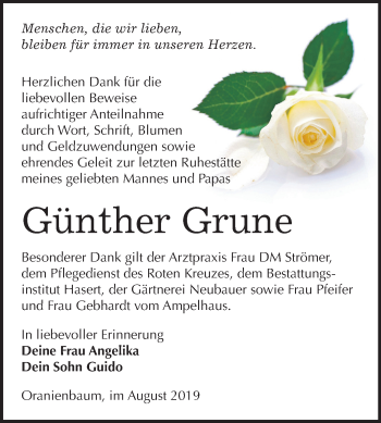 Traueranzeige von Günther Grune von Super Sonntag Wittenberg