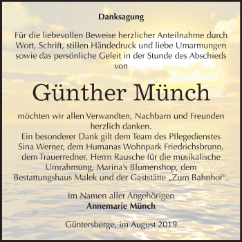 Traueranzeige von Günther Münch von Super Sonntag Quedlinburg