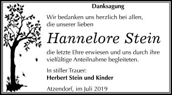Traueranzeige von Hannelore Stein von Super Sonntag Merseburg/Querfurt