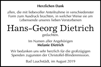 Traueranzeige von Hans-Georg Dietrich von Mitteldeutsche Zeitung Merseburg/Querfurt