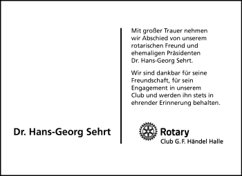Traueranzeige von Hans-Georg Sehrt von Mitteldeutsche Zeitung Halle/Saalkreis