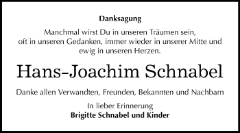 Traueranzeige von Hans-Joachim Schnabel von Mitteldeutsche Zeitung Quedlinburg