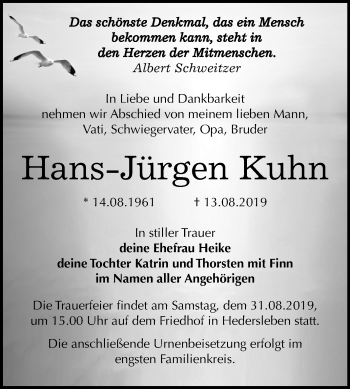 Traueranzeige von Hans-Jürgen Kuhn von Mitteldeutsche Zeitung Quedlinburg