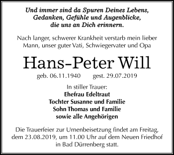 Traueranzeige von Hans Peter Will von Mitteldeutsche Zeitung Merseburg/Querfurt