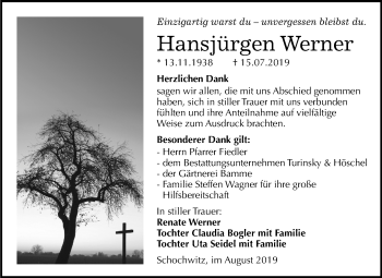 Traueranzeige von Hansjürgen Werner von Mitteldeutsche Zeitung Halle/Saalkreis