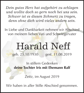 Traueranzeige von Harald Neff von Super Sonntag Zeitz