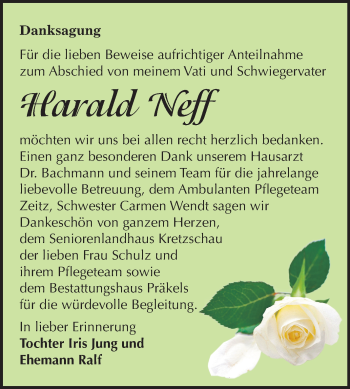 Traueranzeige von Harald Neff von Super Sonntag Zeitz