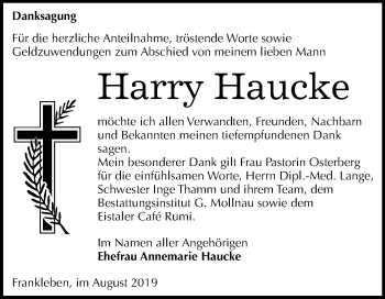 Traueranzeige von Harry Haucke von Super Sonntag Merseburg/Querfurt