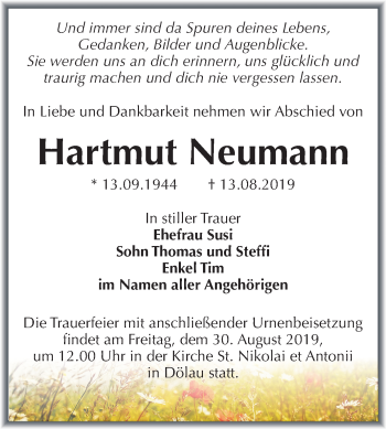 Traueranzeige von Hartmut Neumann von Mitteldeutsche Zeitung Halle/Saalkreis