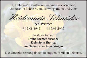 Traueranzeige von Heidemarie Schneider von Super Sonntag Merseburg/Querfurt