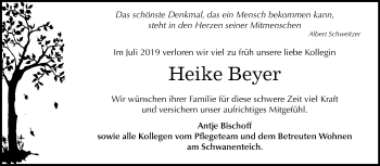 Traueranzeige von Heike Beyer von Super Sonntag Wittenberg
