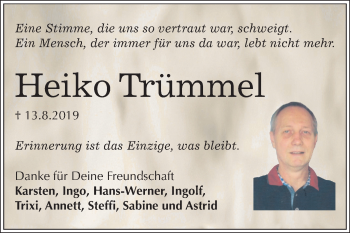 Traueranzeige von Heiko Trümmel von Super Sonntag Bernburg