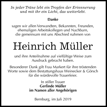 Traueranzeige von Heinrich Müller von Mitteldeutsche Zeitung Bernburg