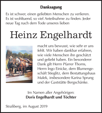 Traueranzeige von Heinz Engelhardt von Mitteldeutsche Zeitung Quedlinburg
