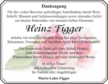 Traueranzeige von Heinz Figger von Super Sonntag Dessau-Roßlau