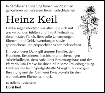 Traueranzeige von Heinz Keil von Super Sonntag Dessau-Roßlau