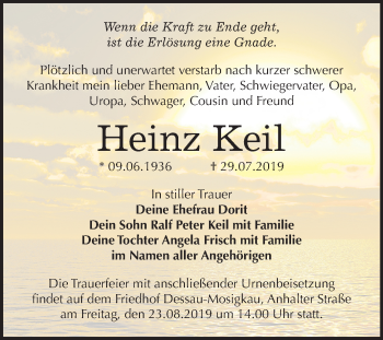 Traueranzeige von Heinz Keil von Mitteldeutsche Zeitung Dessau-Roßlau