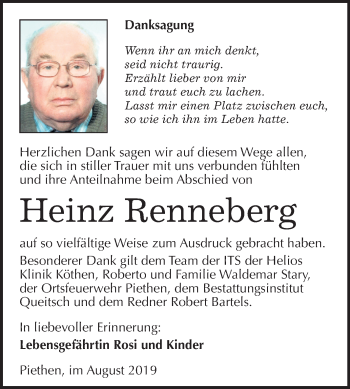 Traueranzeige von Heinz Renneberg von Mitteldeutsche Zeitung Köthen