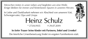 Traueranzeige von Heinz Schulz von Mitteldeutsche Zeitung Wittenberg