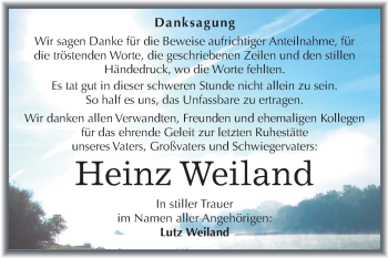 Traueranzeige von Heinz Weiland von Super Sonntag Dessau-Roßlau