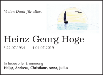 Traueranzeige von Heinz Georg Hoge von Mitteldeutsche Zeitung Halle/Saalkreis