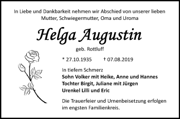 Traueranzeige von Helga Augustin von Mitteldeutsche Zeitung Bitterfeld