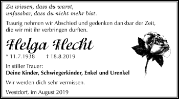 Traueranzeige von Helga Hecht von Super Sonntag Aschersleben
