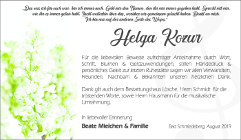 Traueranzeige von Helga Kozur von Mitteldeutsche Zeitung Wittenberg