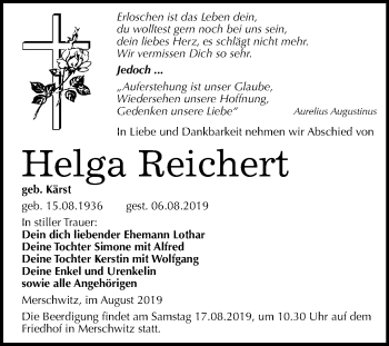 Traueranzeige von Helga Reichert von Super Sonntag Wittenberg