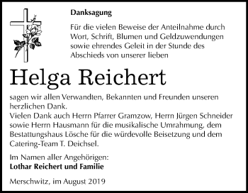 Traueranzeige von Helga Reichert von Mitteldeutsche Zeitung Wittenberg