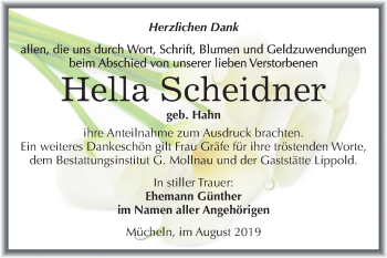 Traueranzeige von Hella Scheidner von Mitteldeutsche Zeitung Merseburg/Querfurt