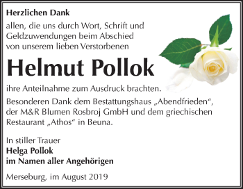 Traueranzeige von Helmut Pollok von Super Sonntag Merseburg/Querfurt