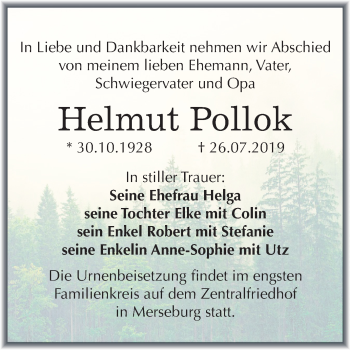 Traueranzeige von Helmut Pollok von Mitteldeutsche Zeitung Merseburg/Querfurt