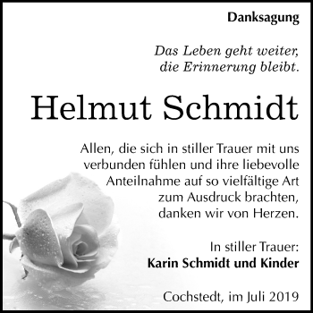 Traueranzeige von Helmut Schmidt von Mitteldeutsche Zeitung Aschersleben