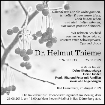 Traueranzeige von Helmut Thieme von Mitteldeutsche Zeitung Merseburg/Querfurt